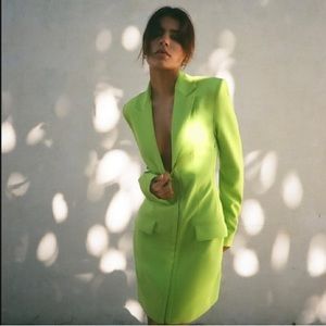 Neon green fitted blazer dress